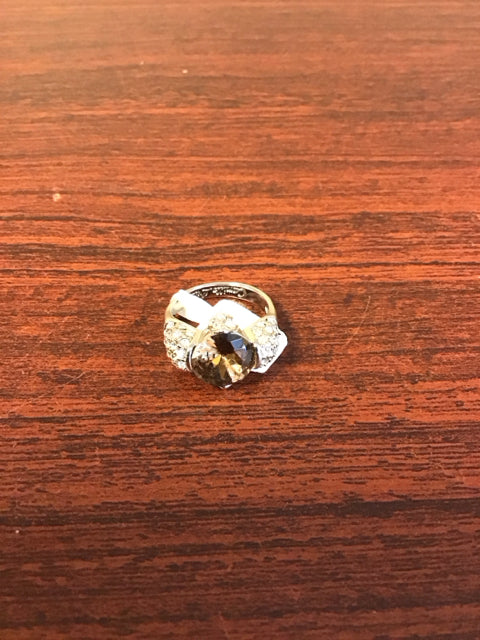 Silvertone Smokey Quartz Ring