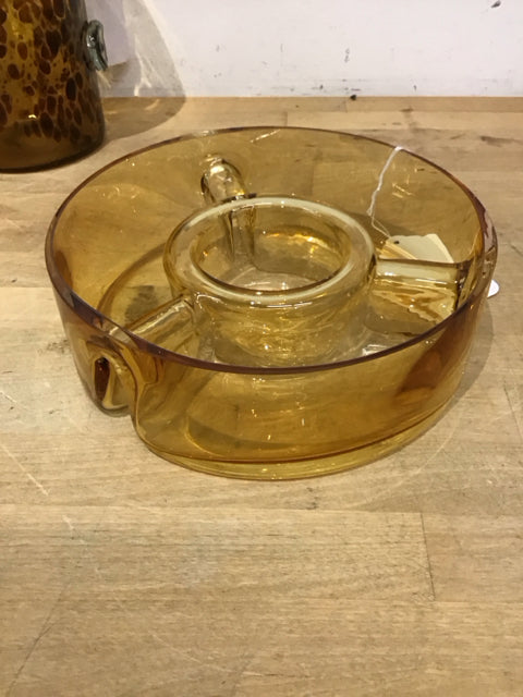 9" Amber Glass Divded Bowl