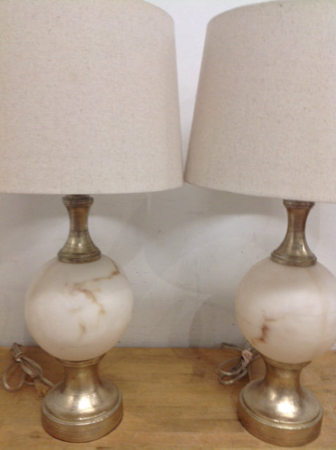 30" Pair Of Champagne Alabaster Lamps