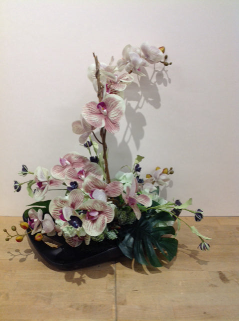 21" Faux Orchid Arrangement in Black Base