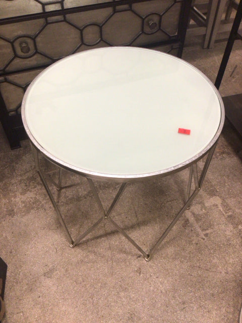 23 5/8" Round Frosted Glass Top Silver Base End Table