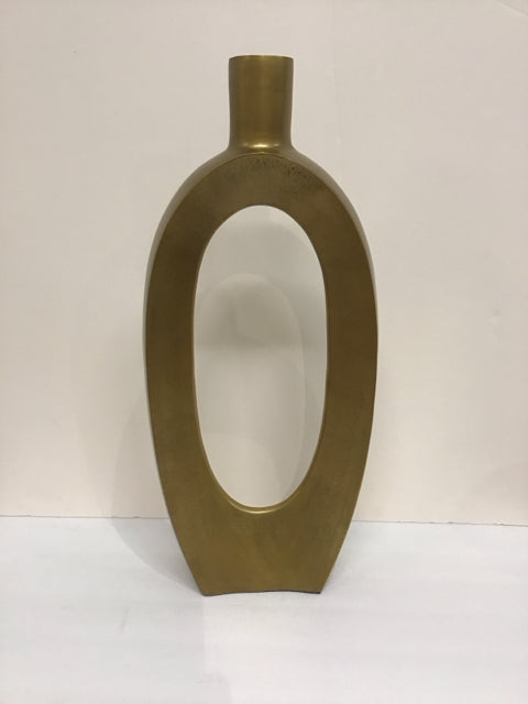 22" Gold Metal Open Oval Vase