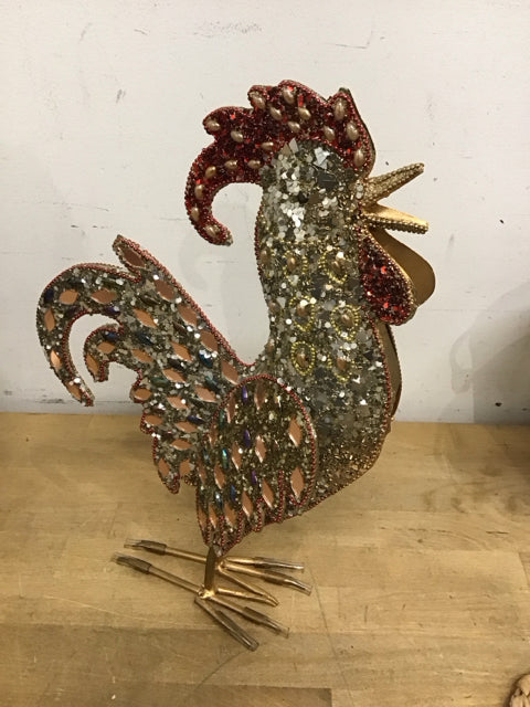 15" Gold Mirrored Mosaic Rooster