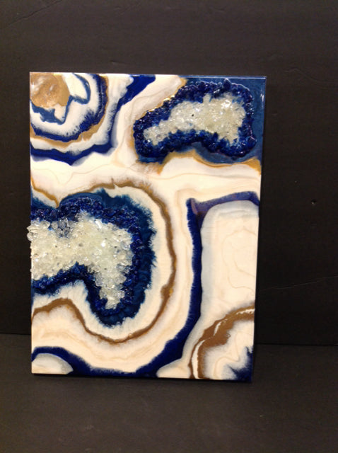 12x16 Blue/Tan/Gold Abstract w/Crystals