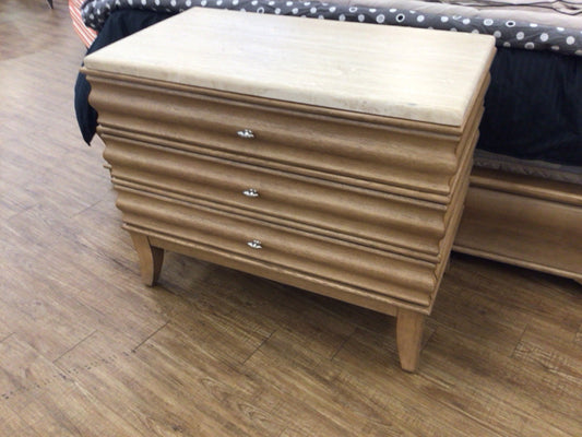 Bernhardt Light Wood Three Drawer Stone Top Nightstand