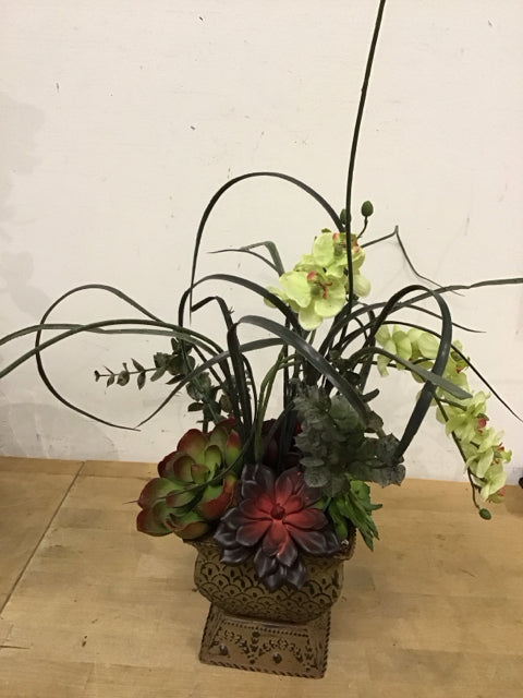 19" Green Orchids In Metal Pot