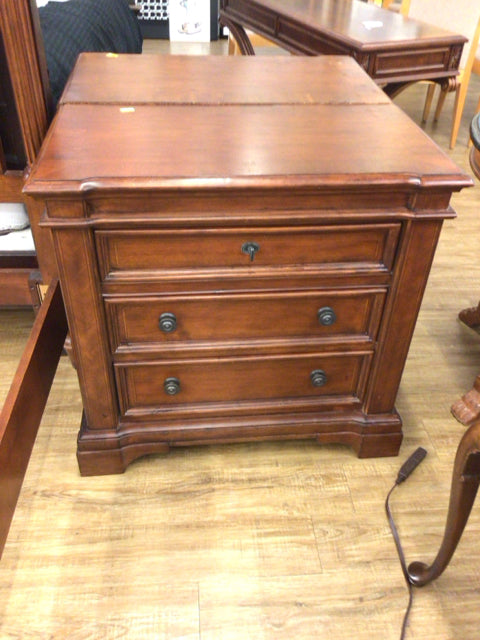 As- Is Cherry Three Drawer Nightstand (Top Damage)