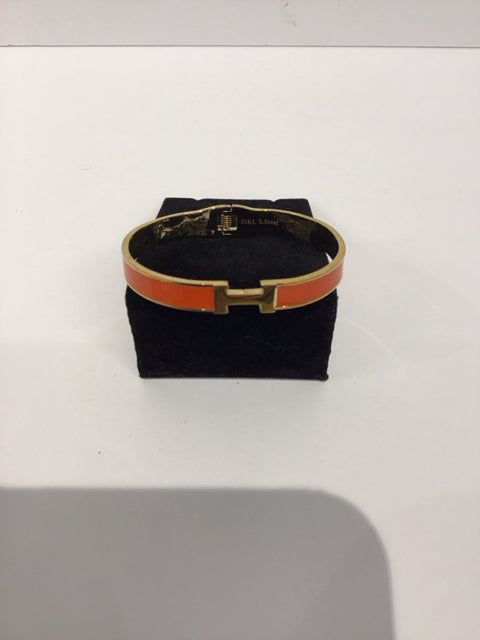 Orange Cuff Hermes Style Gold Bracelet