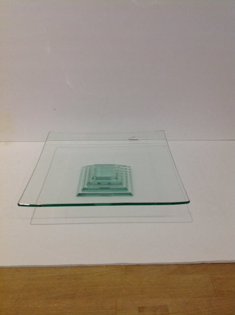 12" Square Glass Plate w/Ascending Glass Stand