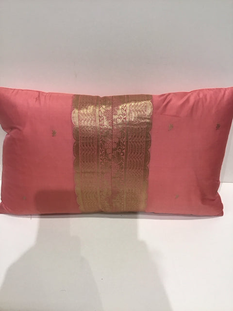 Peach Silk Lumbar Pillow w/Gold Decor