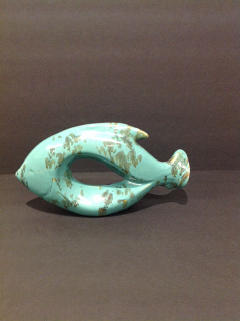 12" Green Ceramic Fish w/Black Spots