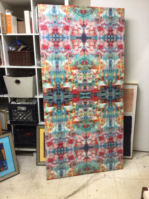 36" X 72" Red & Blue Abstract Print On Canvas