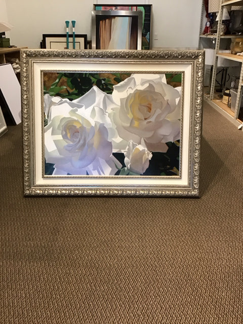 34x44 Brian Davis Framed "White Radiant Roses" w/COA