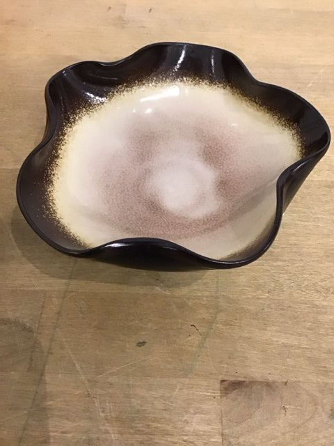 6" Agra Beige & Brown Glazed Pottery Bowl