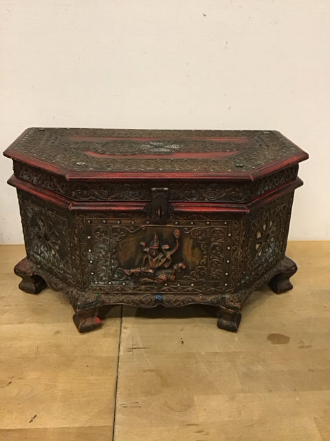 20"x11" Vintage Asian Carved Embellished Trunk