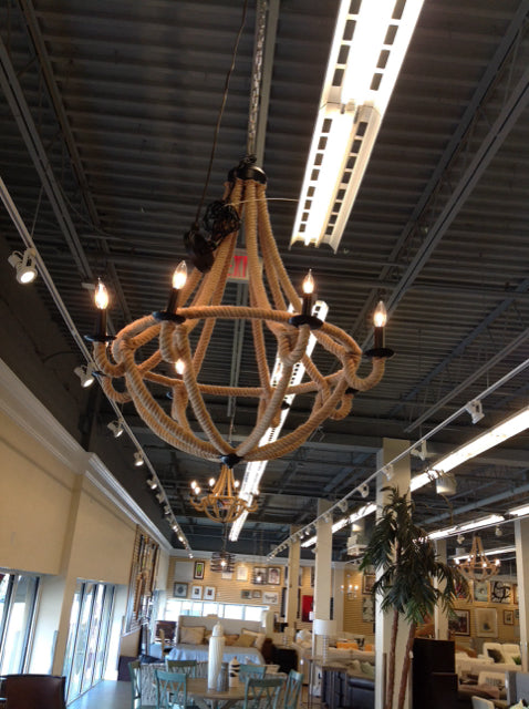 Large 8-Light Jute Rope Chandelier