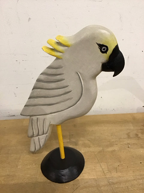 13.5" Gray & Yellow Wood Parrot