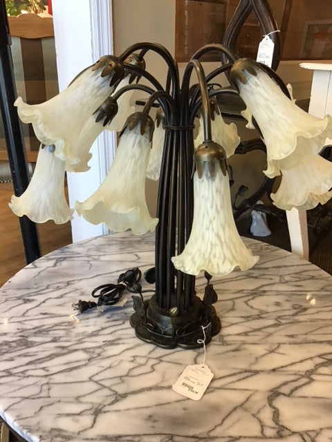 21" Metal Glass Lily Lamp