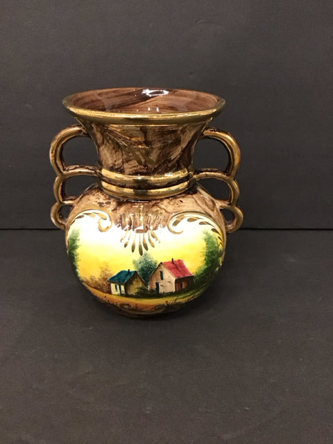 Hubert Bequer Porcelain Painted Vase w/Gold Accents