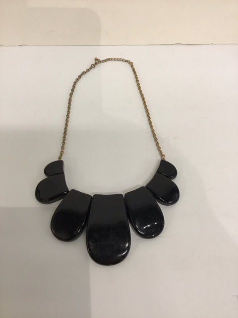Gold Tone Bib Necklace w/Black Drops
