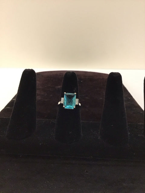 Silver Ring w/Radiant Cut Blue Stone