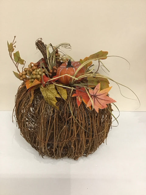 Lighted Twig Pumpkin w/Spring Decor