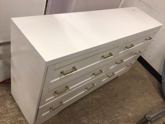 16" X 59" AS-IS White Six Drawer Dresser W/Gold Handles