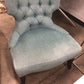 AS-IS Light Blue/Green Button Tufted Fabric Armless Chair(Light Fading/Wear)
