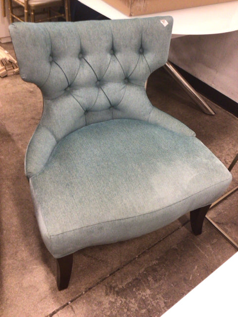 AS-IS Light Blue/Green Button Tufted Fabric Armless Chair(Light Fading/Wear)