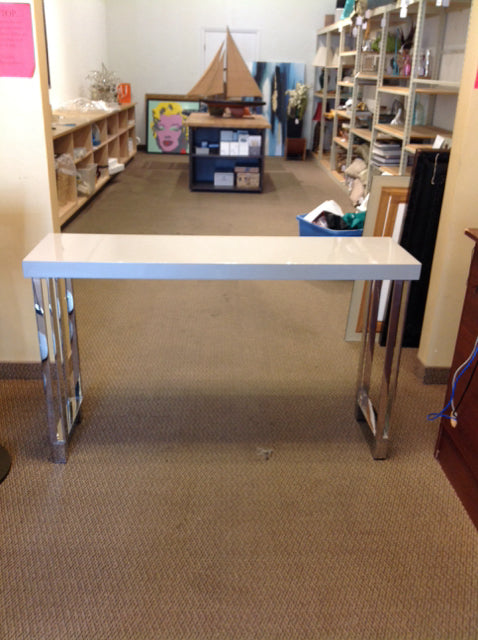 55x15 Grey Lacquered Console on Chrome AS-IS