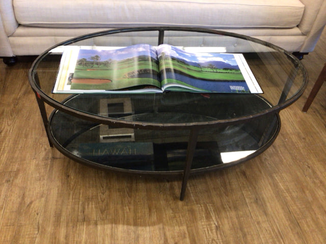 Oval Metal Base Glass Top Coffee Table