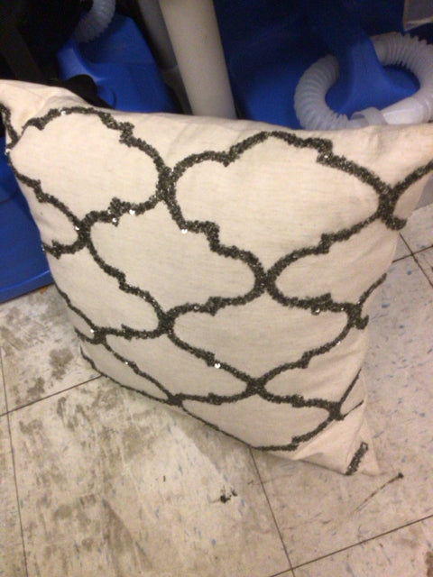 Cream Beaded Sequin Pillow