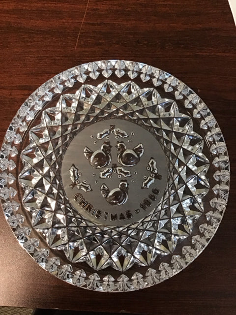 8" Gorham 3 French Hens Crystal Platter