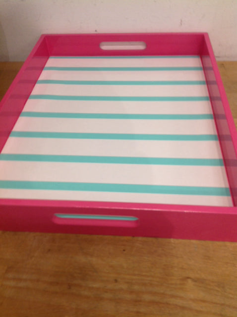 Tray- 18" Pink & White Aqua Stripe