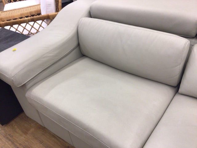AS-IS Grey Leather Two Pc Sleeper Sectional(No Mattress/Light Soil)
