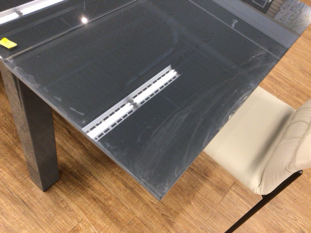 AS-IS Grey Glass Extension Metal Base Dining Table