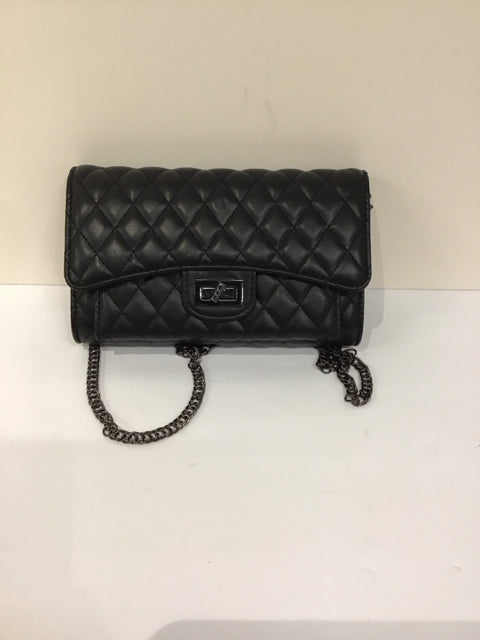 Black Leather Stitched Shoulder Bag