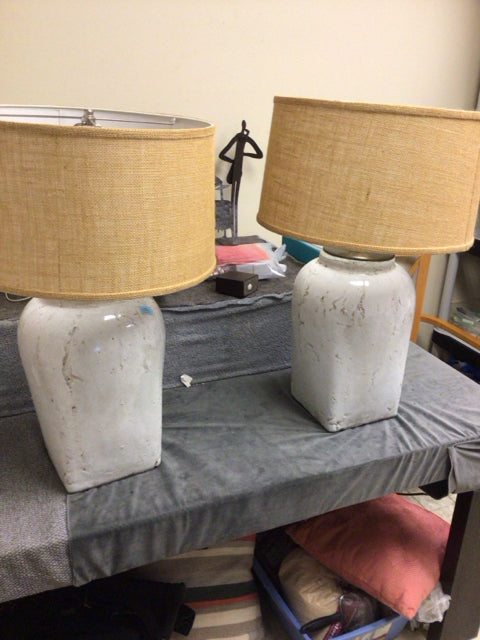 Pair Of Ceramic & Brass Table Lamps W/Shades