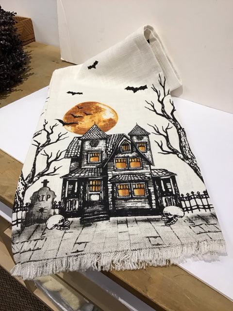 White Linen Halloween Table Runner