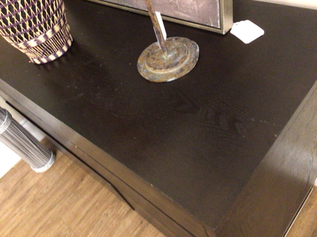 AS-IS Black Wood Six Drawer Dresser(Top Scratched/Knicks)