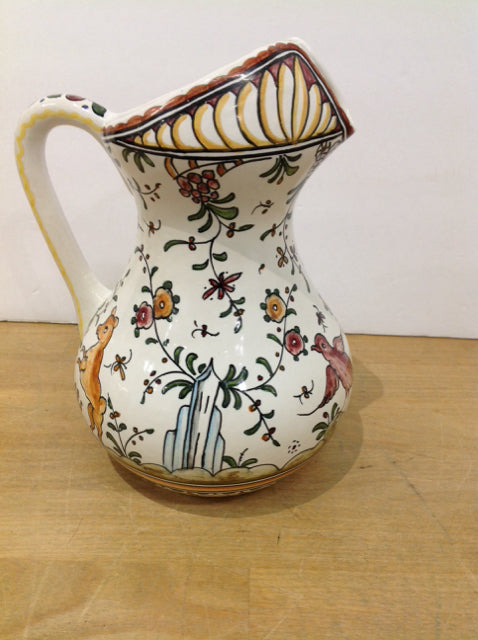 8" White Ceramic Hand Painted Pitcher
