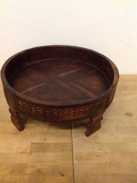 18" Round Footed Wood Tray