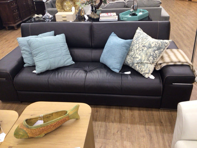 AS-IS Natuzzi Blue Leather Chrome Accent Sofa(Scuffs)