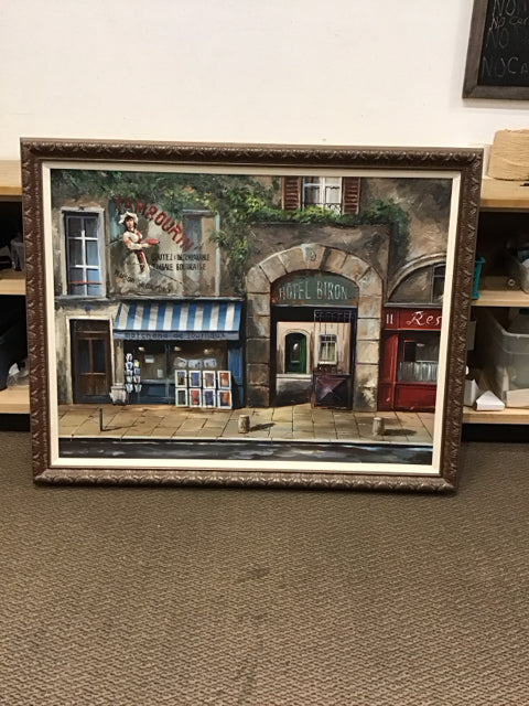 54"x33" Framed "Hotel Briton" Oil Painting