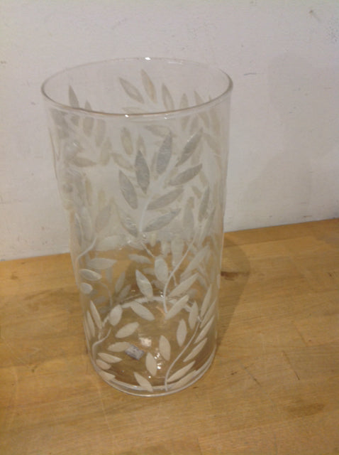 Vase- 12" White Leaf Glass
