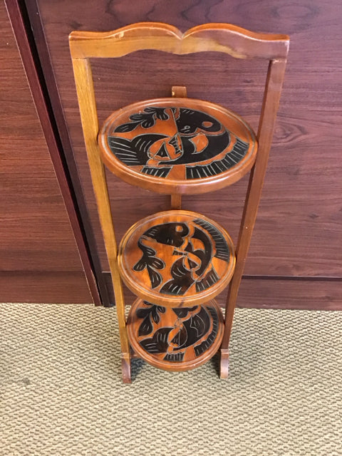 3 Tier Wood Carved Fish Foldable Stand