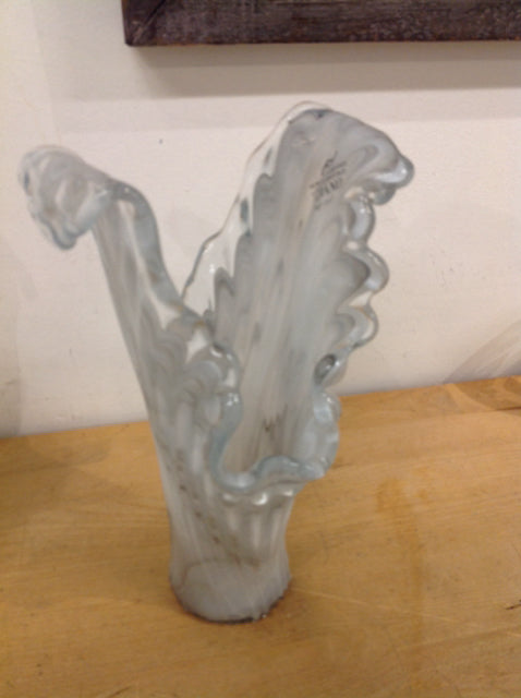 Vase- 10" Murano White Art Glass