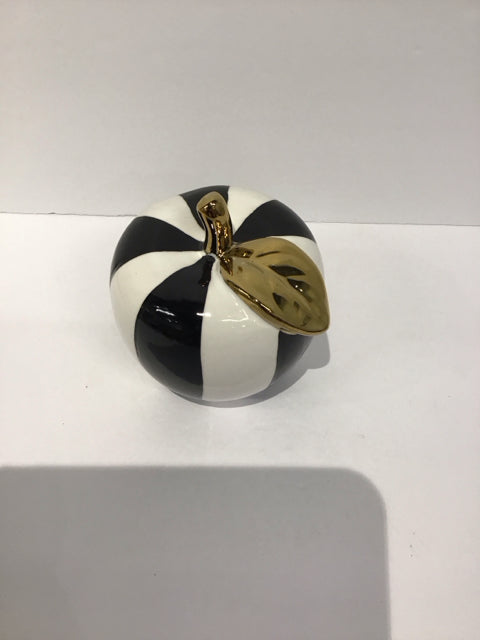 Black/White Painted Ceramic Apple w/Gold Stem