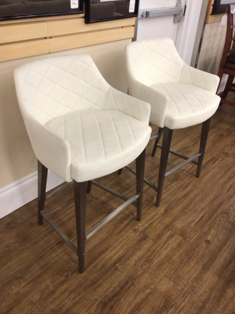 Pair Of Cream Diamond Pattern Bar Stools