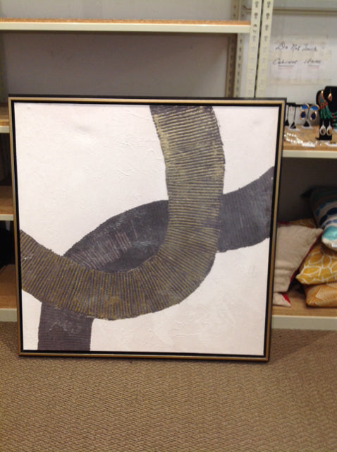 43"Sq Gold/Black/White Mixed Media